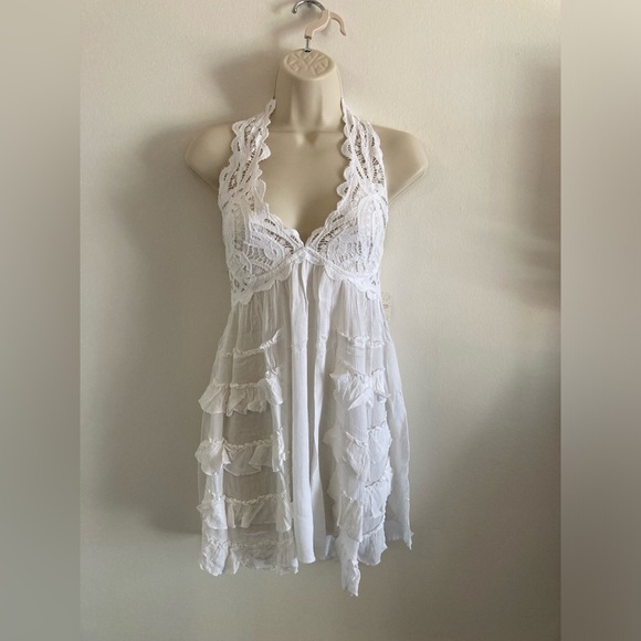 Free People Adella Halter Mini Slip Dress Medium White NWT - Picture 5 of 13